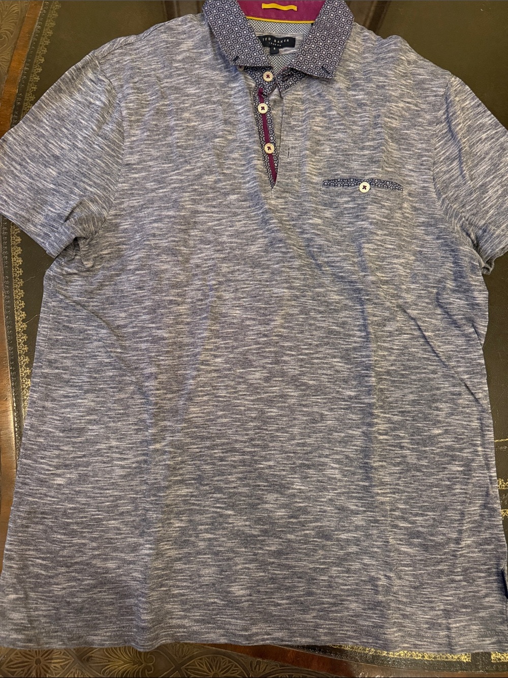 Ted Baker Heather Blue Men’s Polo with Patterned Collar